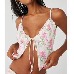 Frankies Bikinis Women's Penelope Floral Tankini Bikini Top Sz Small Tiger Lily